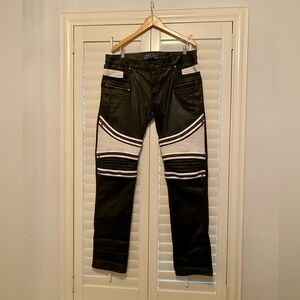 Robin's Jean Men’s "THE SHOW" Biker Moto Stretch Pants Size 36 36X35 Black/White